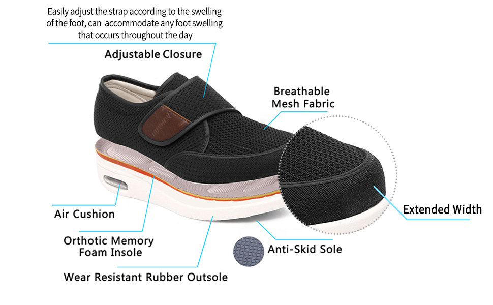 Mens Diabetic Edema Shoes Lightweight Walking Wide Sneakers Plantar Fasciitis Shoes