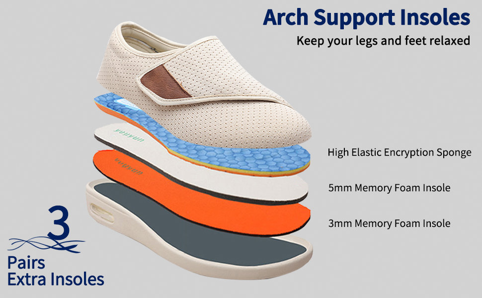 Diabetische damesschoenen met steun voor de voetholte Extra brede wijdten Wandelschoenen Edema Sneakers Verstelbaar Riempje