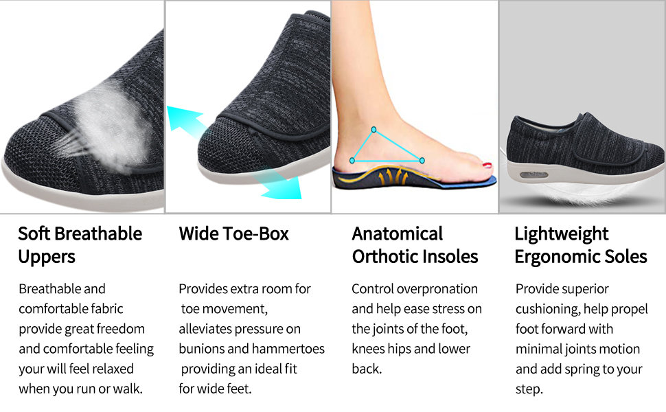 Scarpe diabetiche di comprovata efficacia per il dolore ai piedi Scarpe da passeggio di ampia larghezza per interni/esterni