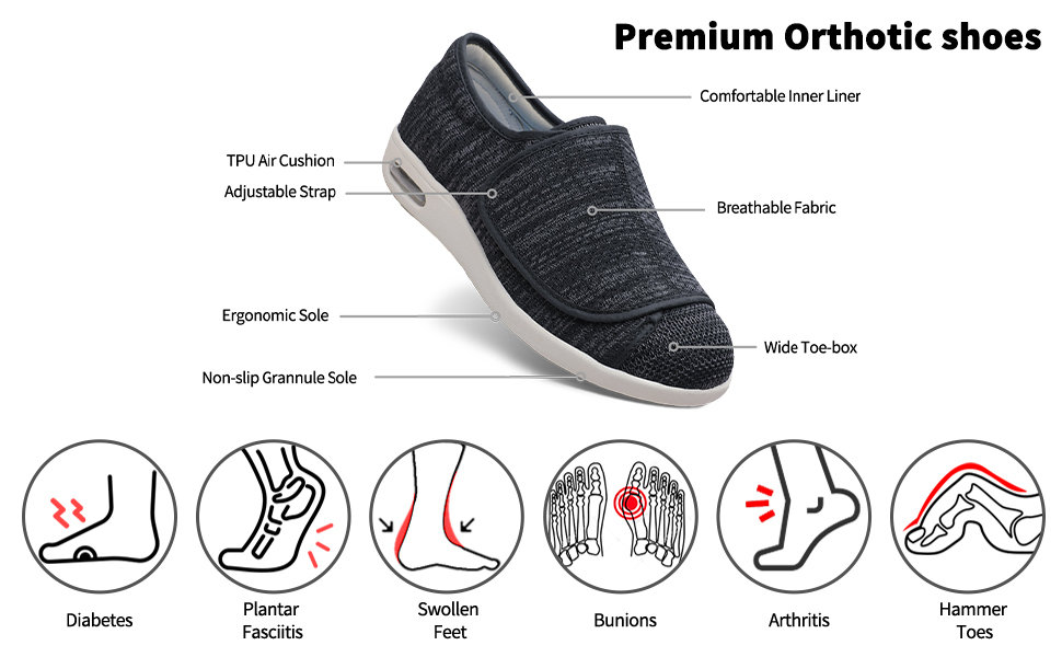 Scarpe diabetiche di comprovata efficacia per il dolore ai piedi Scarpe da passeggio di ampia larghezza per interni/esterni