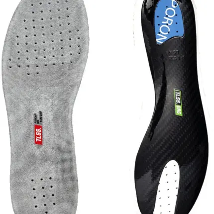 Top and bottom view of TLSS professional carbon fiber soccer insoles for football cleats, 29.7g per pair (size 260)